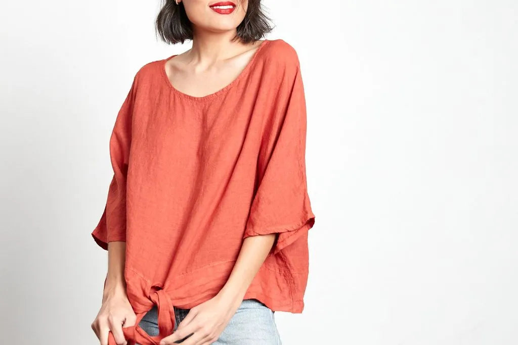 Montanigne Solid Linen Body Top with Front Tie - Stay Wild Collective  Top
