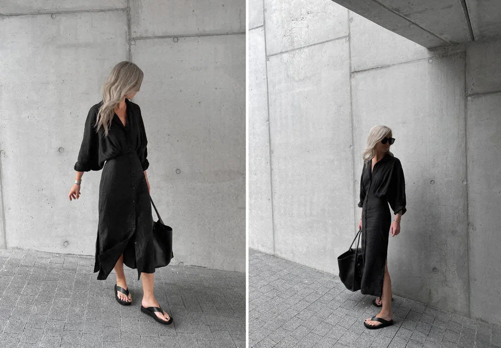 Nea Linen Dress | Black seaside tones sale - Stay Wild Collective  Dress