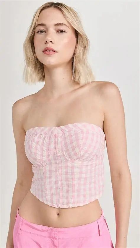 Free People Leilani Gingham Tube Top | Pink Gingham
