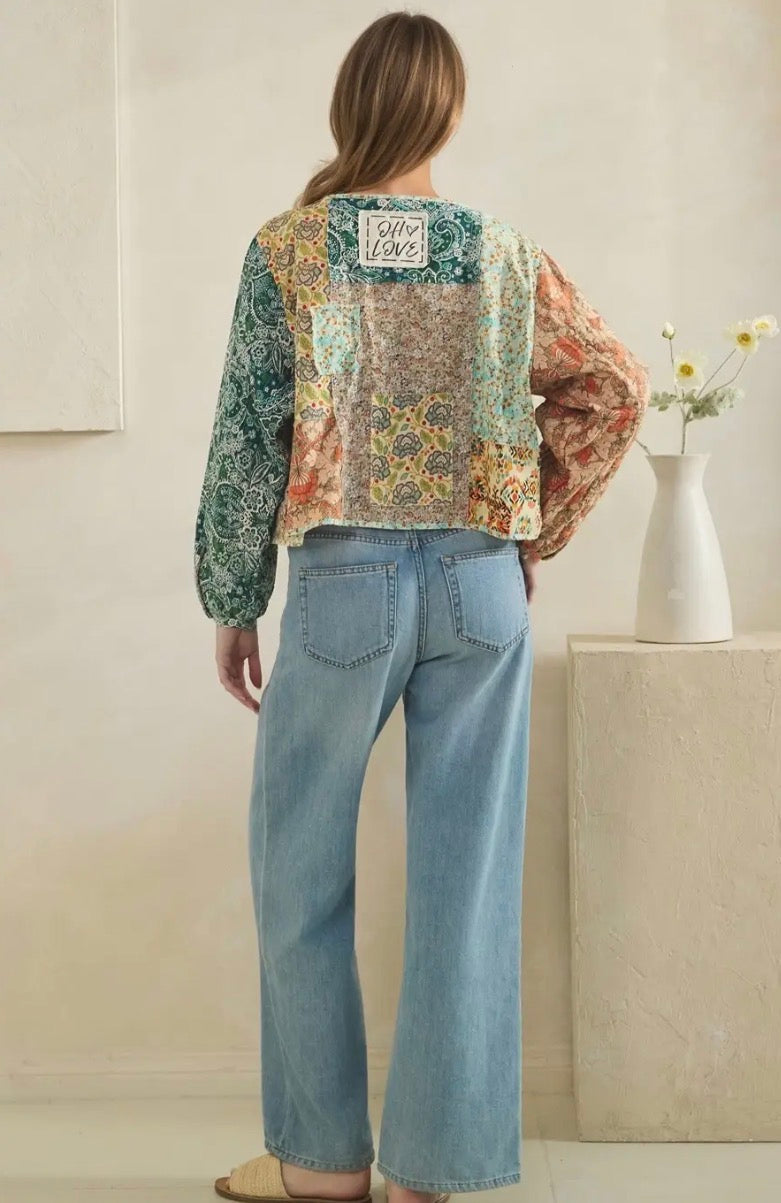 Oh love Tie front closure patchwork floral print cropped jacket - Stay Wild Collective