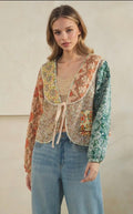 Oh love Tie front closure patchwork floral print cropped jacket - Stay Wild Collective