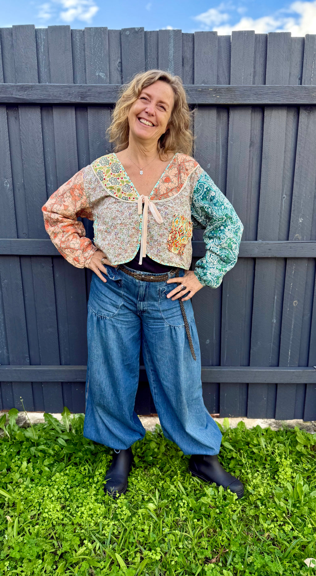 Oh love Tie front closure patchwork floral print cropped jacket - Stay Wild Collective