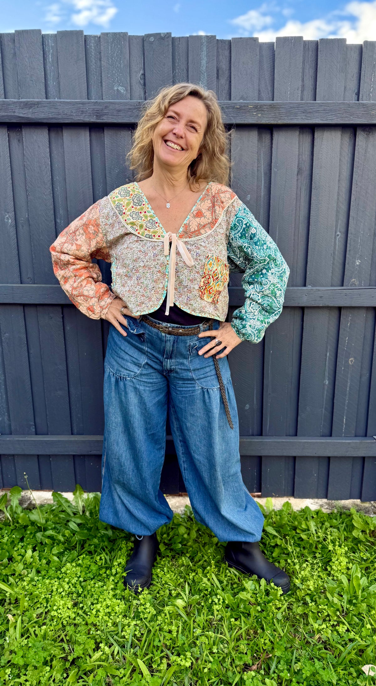 Oh love Tie front closure patchwork floral print cropped jacket - Stay Wild Collective