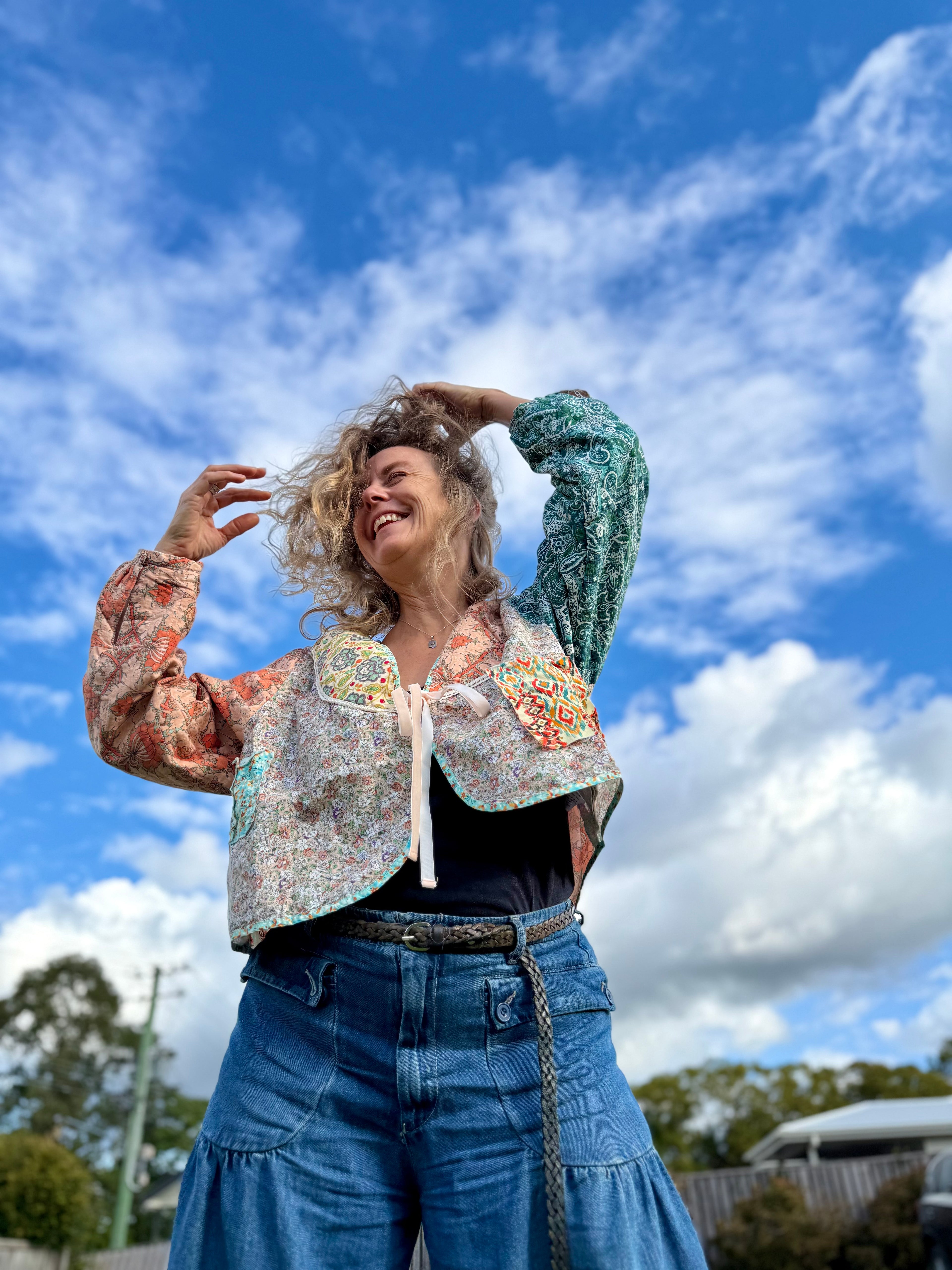 Oh love Tie front closure patchwork floral print cropped jacket - Stay Wild Collective