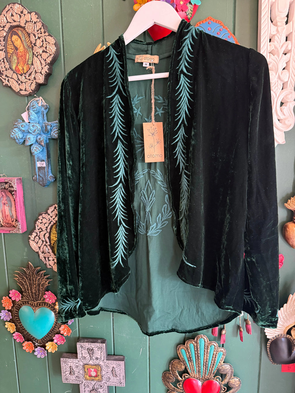 Otomo Audrey silk velvet embroidered jacket emerald - Stay Wild Collective  