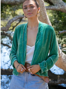 Otomo Audrey silk velvet embroidered jacket emerald - Stay Wild Collective  