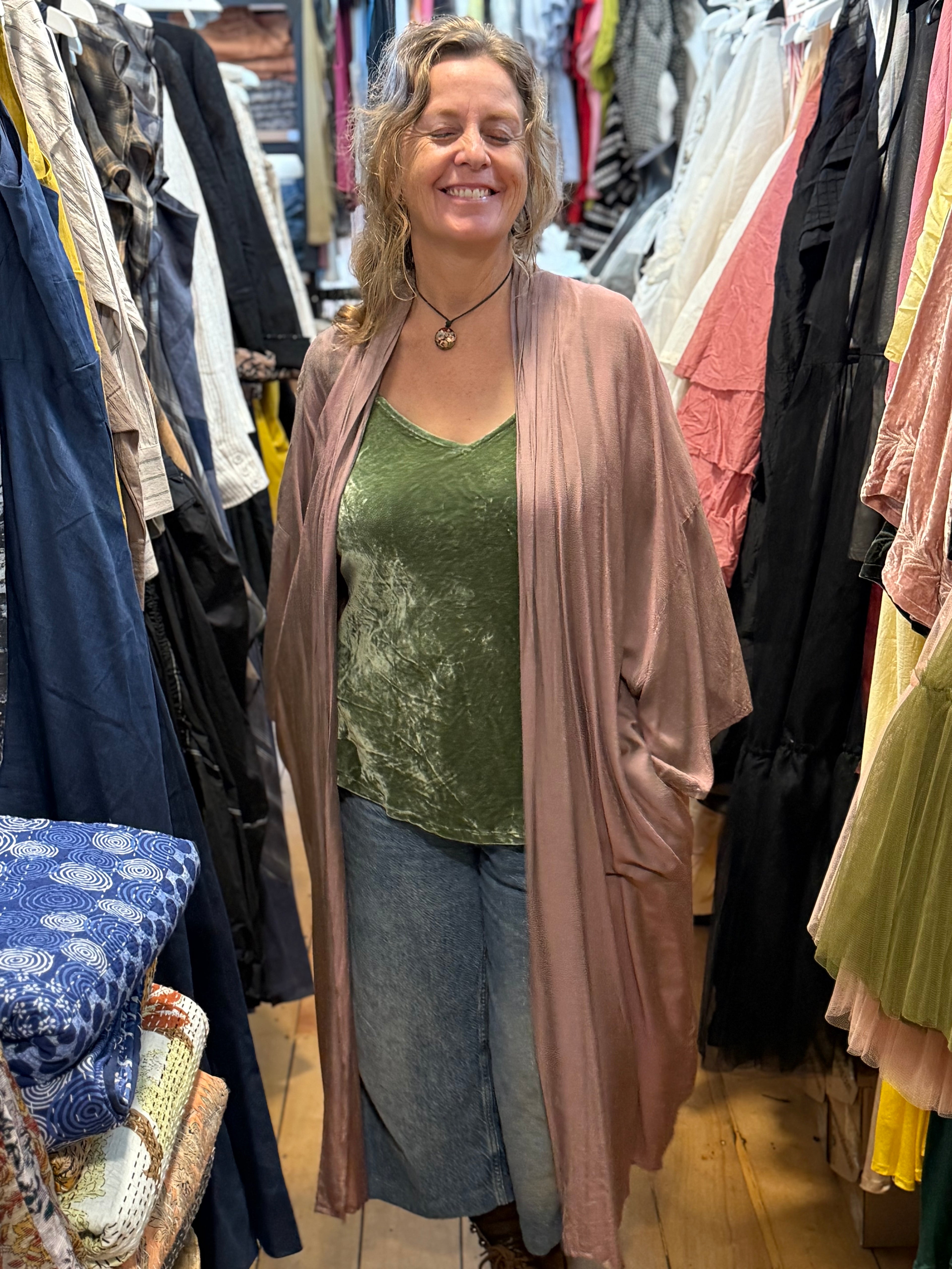  Otomo Crane Kimono Long O/S silk /linen - Stay Wild Collective  Kimono Outerwear