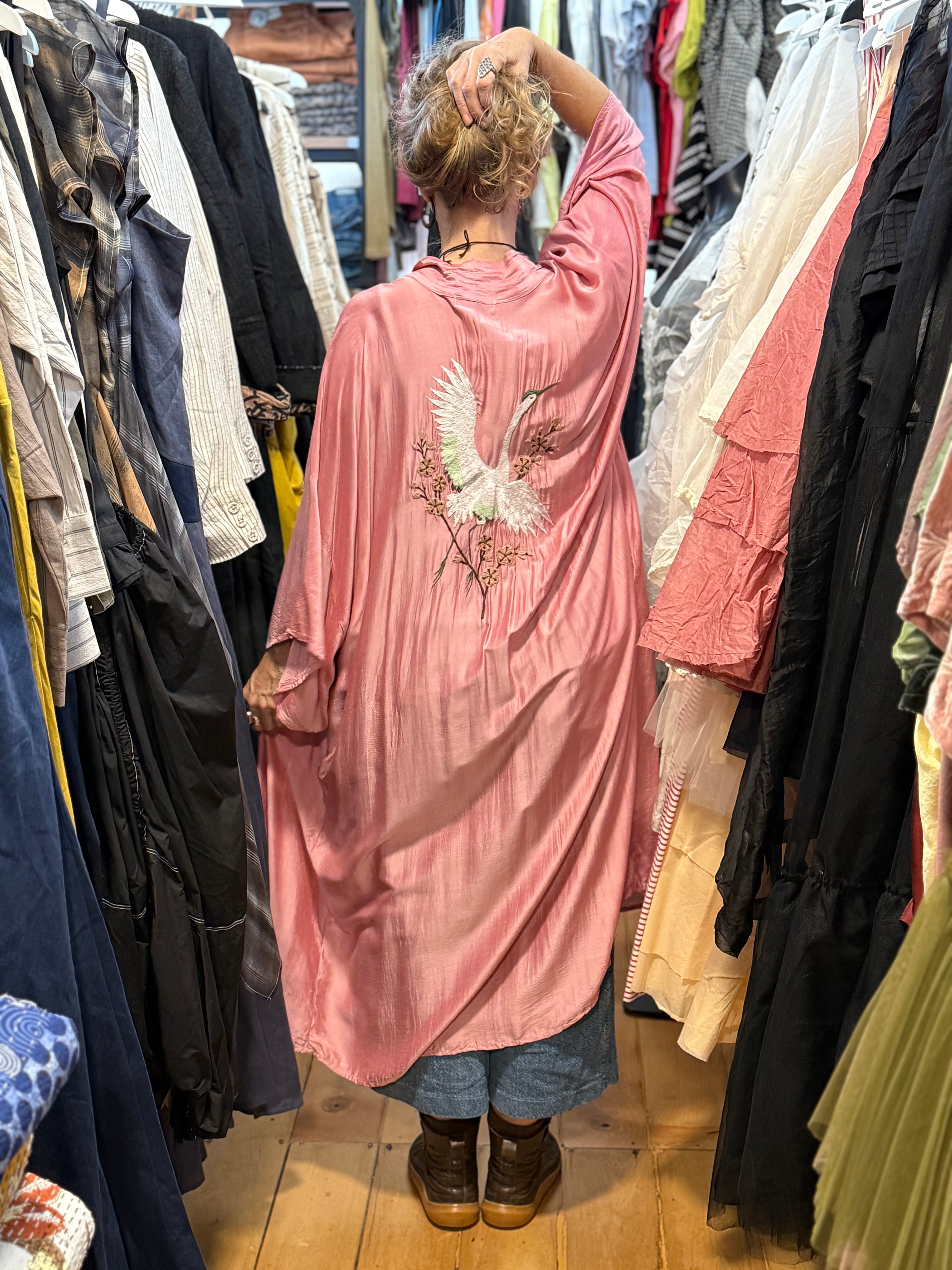  Otomo Crane Kimono Long O/S silk /linen - Stay Wild Collective  Kimono Outerwear