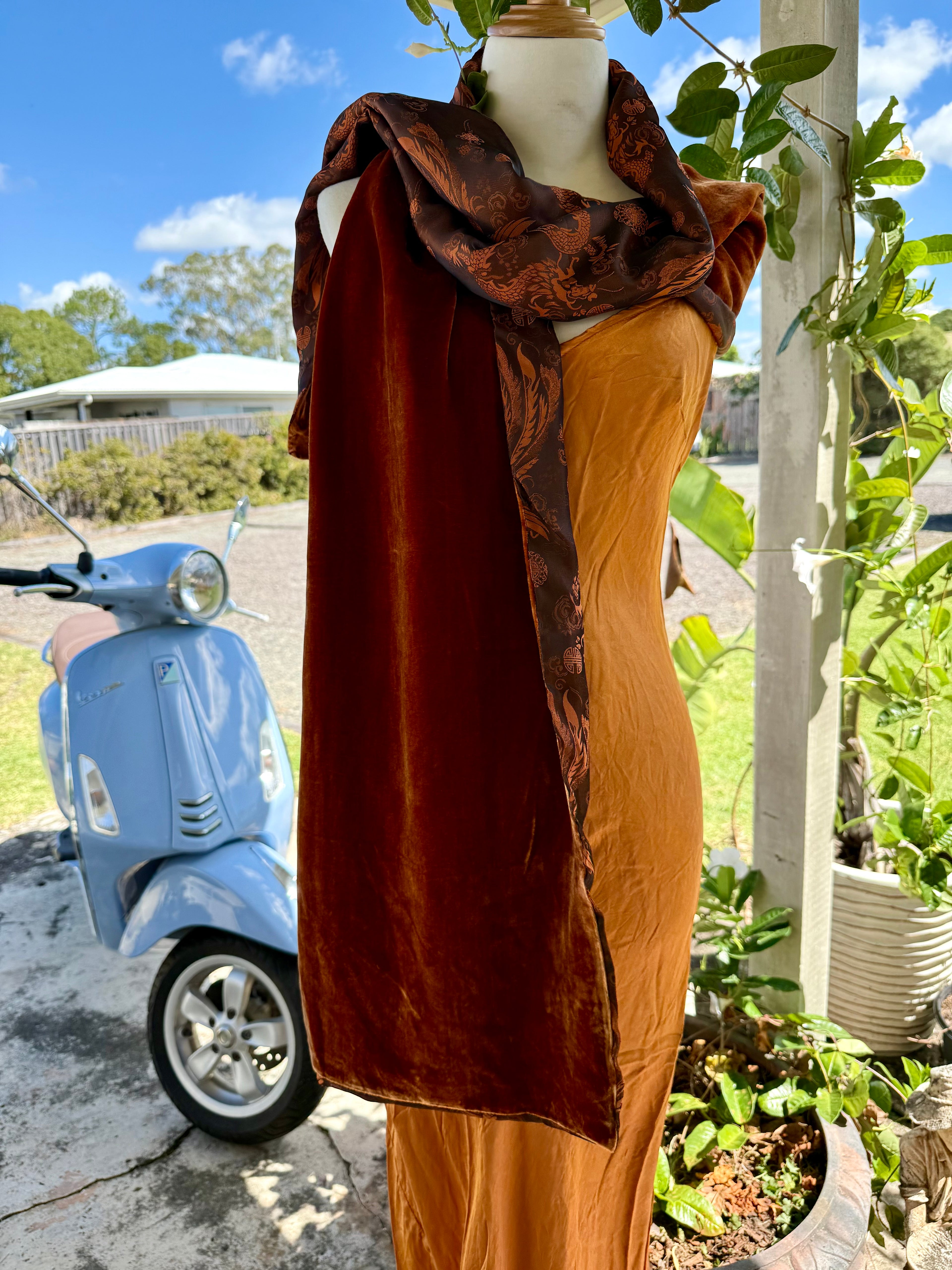  Otomo Dragon shawl/scarf silk satin & velvet - Stay Wild Collective  Scarf
