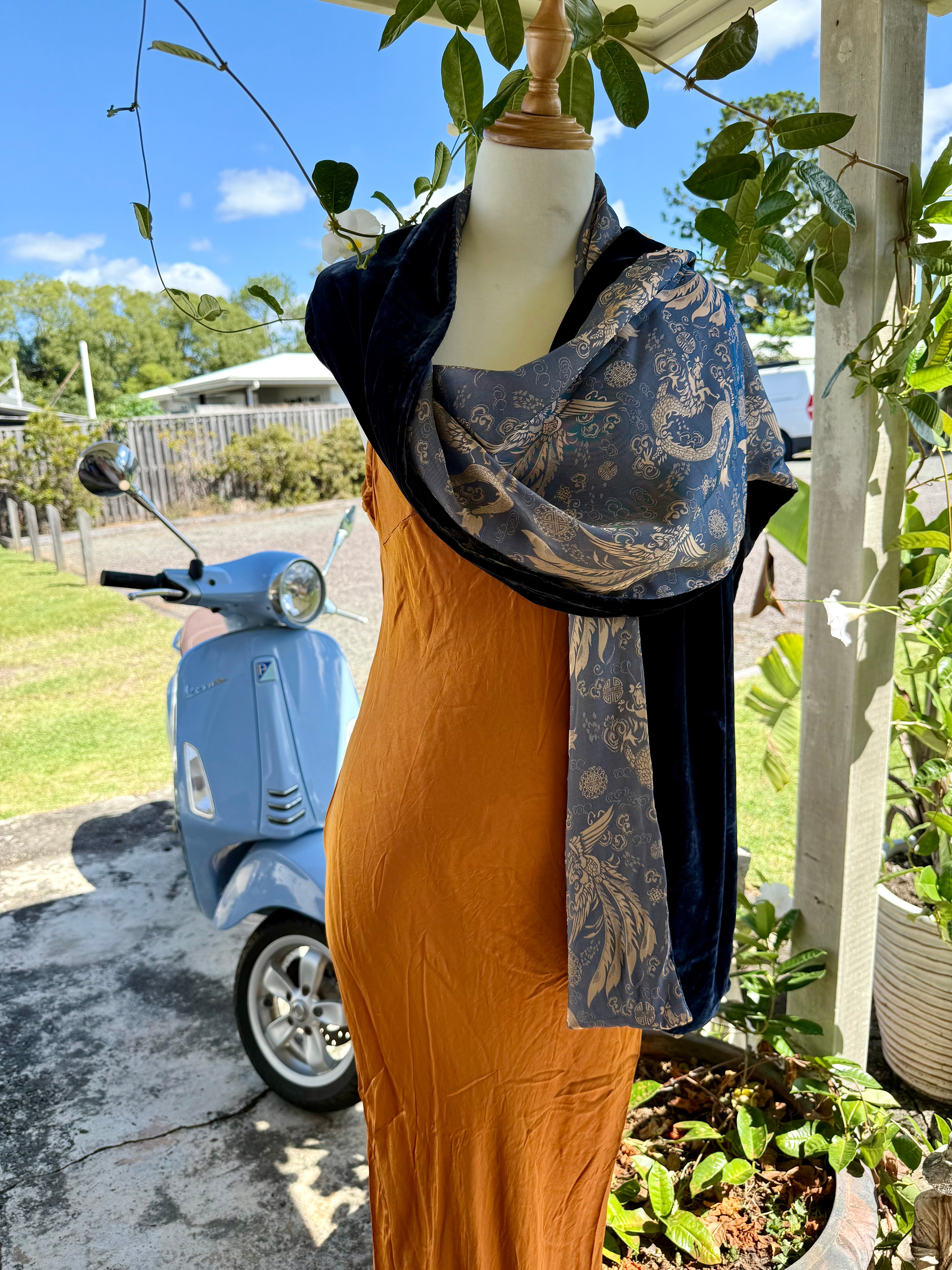  Otomo Dragon shawl/scarf silk satin & velvet - Stay Wild Collective  Scarf