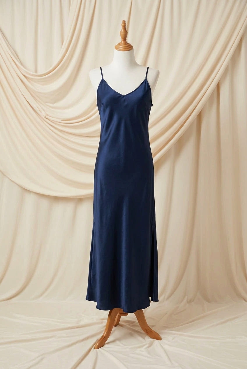 Otomo Marilyn Silk/linen slip long NAVY - Stay Wild Collective