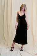 person wearing Silk velvet slip maxi chocolate - Stay Wild Collective  