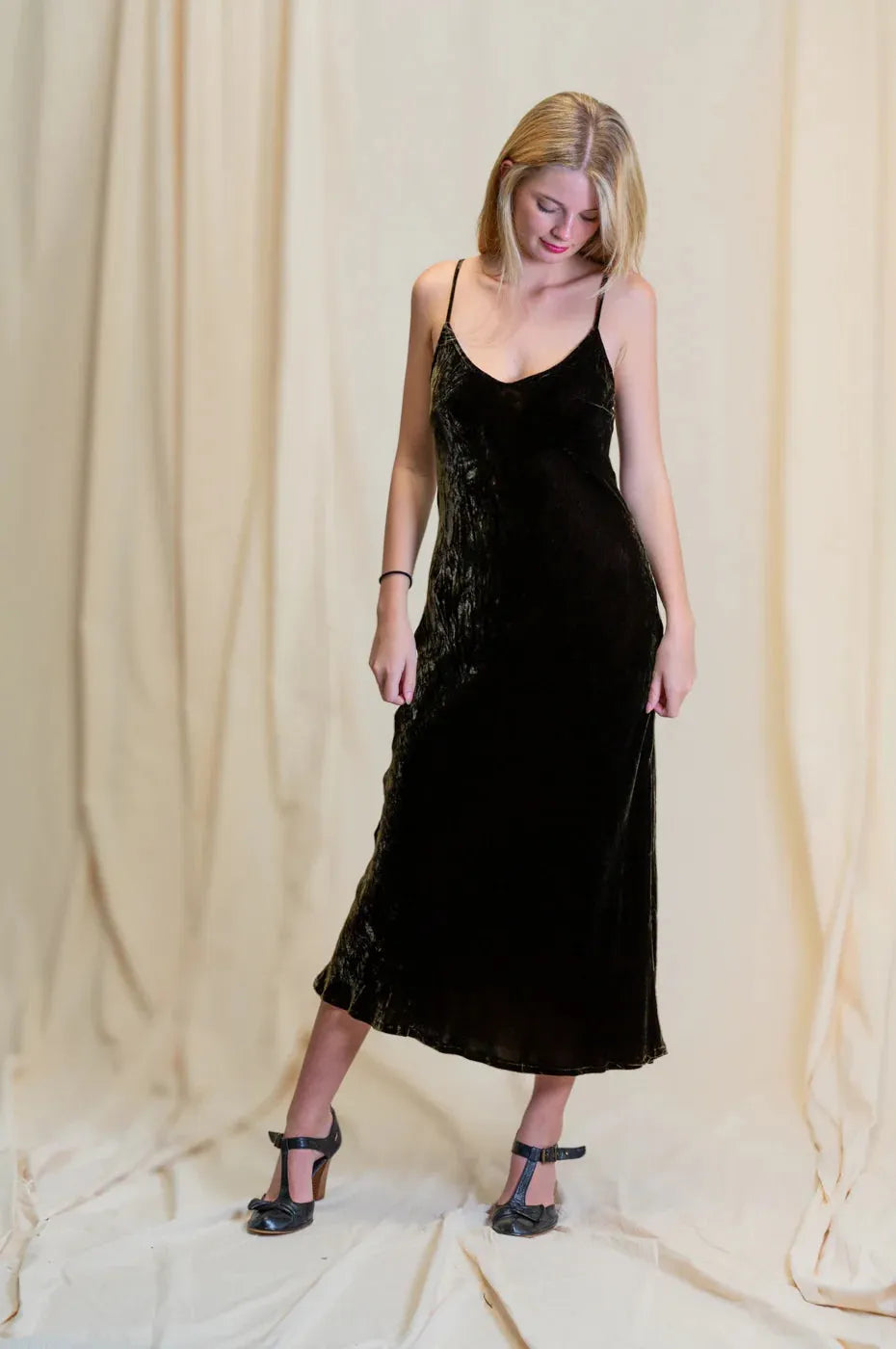 person wearing Silk velvet slip maxi chocolate - Stay Wild Collective  