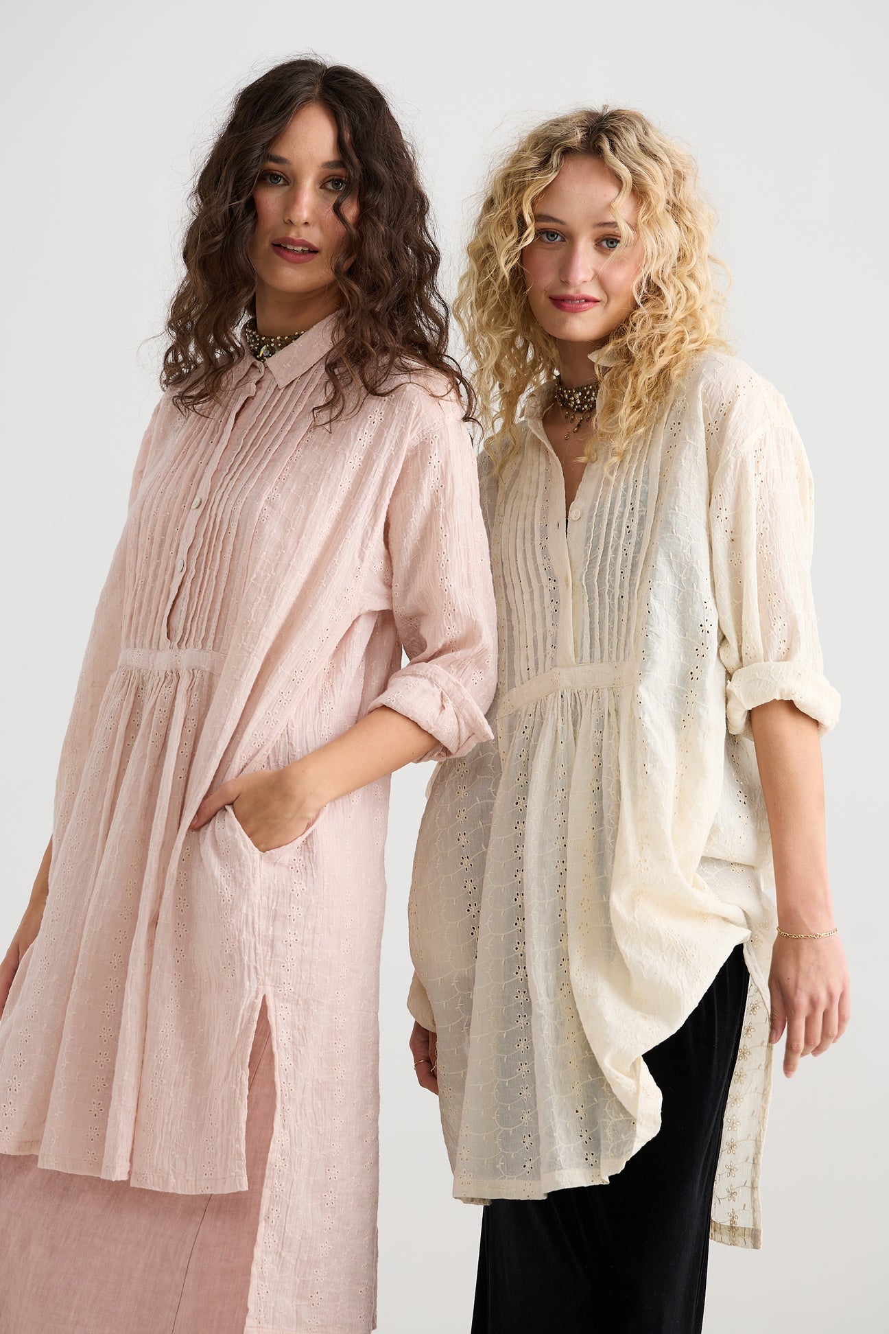 Prairie Long cotton lace shirt. Powder Pink - Stay Wild Collective