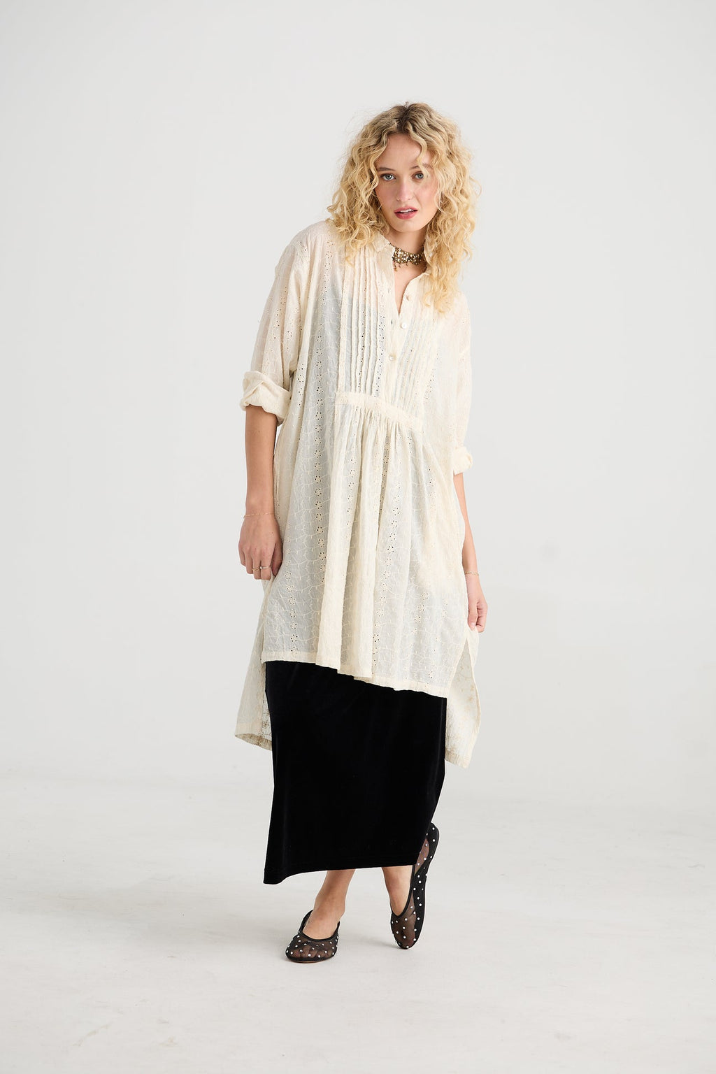 Prairie Long cotton lace shirt. Powder Pink - Stay Wild Collective