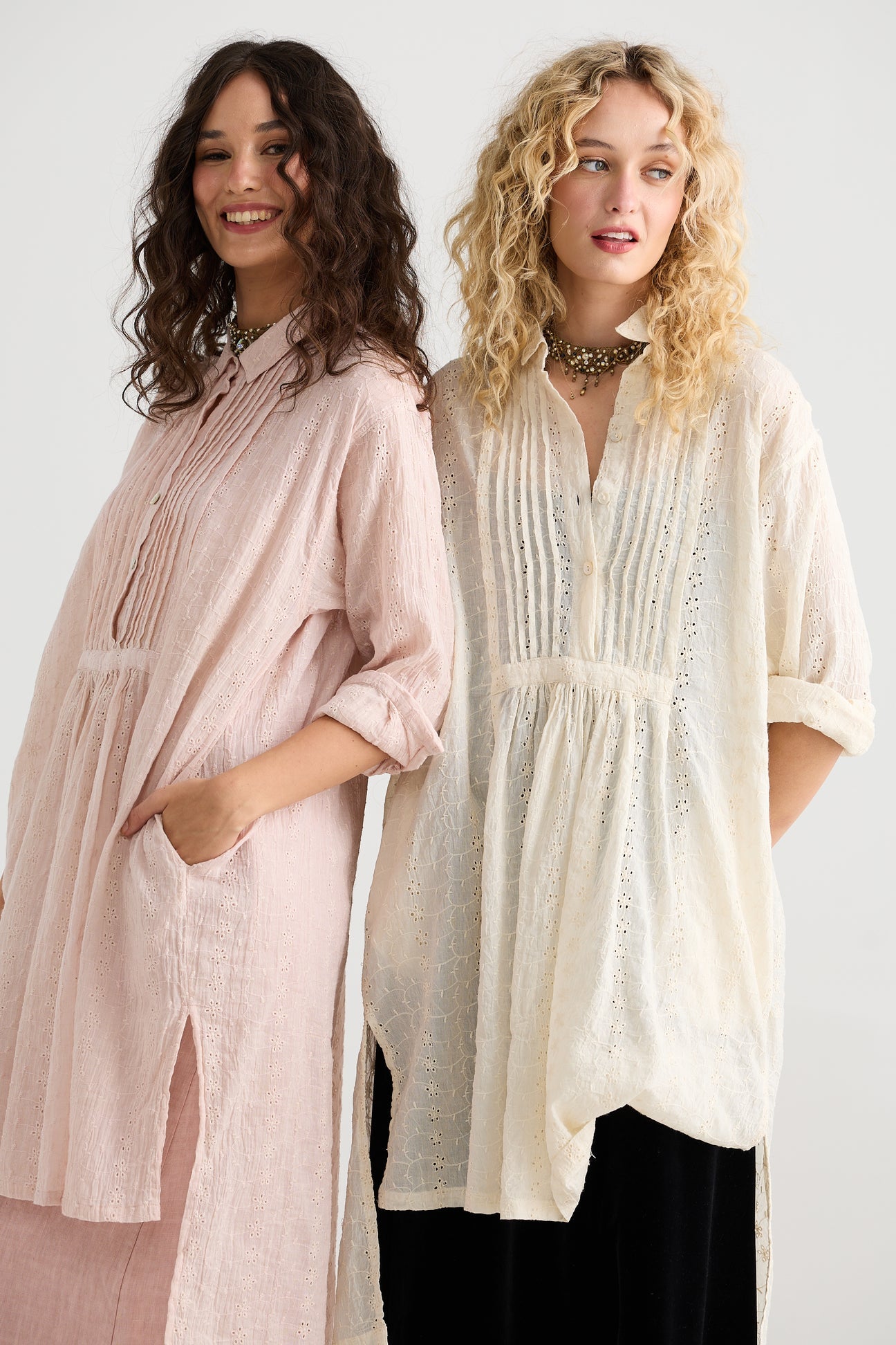 Prairie Long cotton lace shirt. Powder Pink - Stay Wild Collective