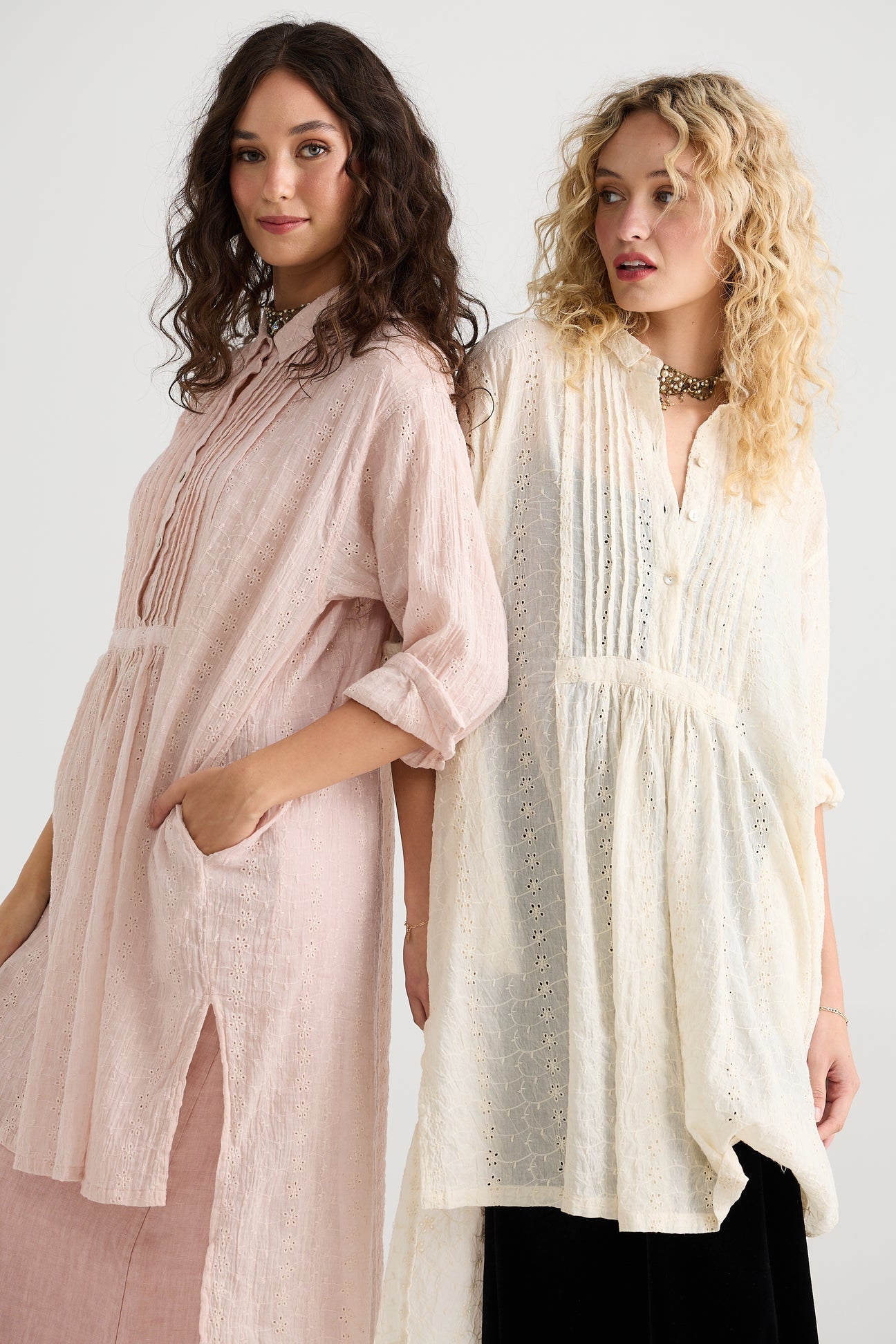 Prairie Long cotton lace shirt. Powder Pink - Stay Wild Collective