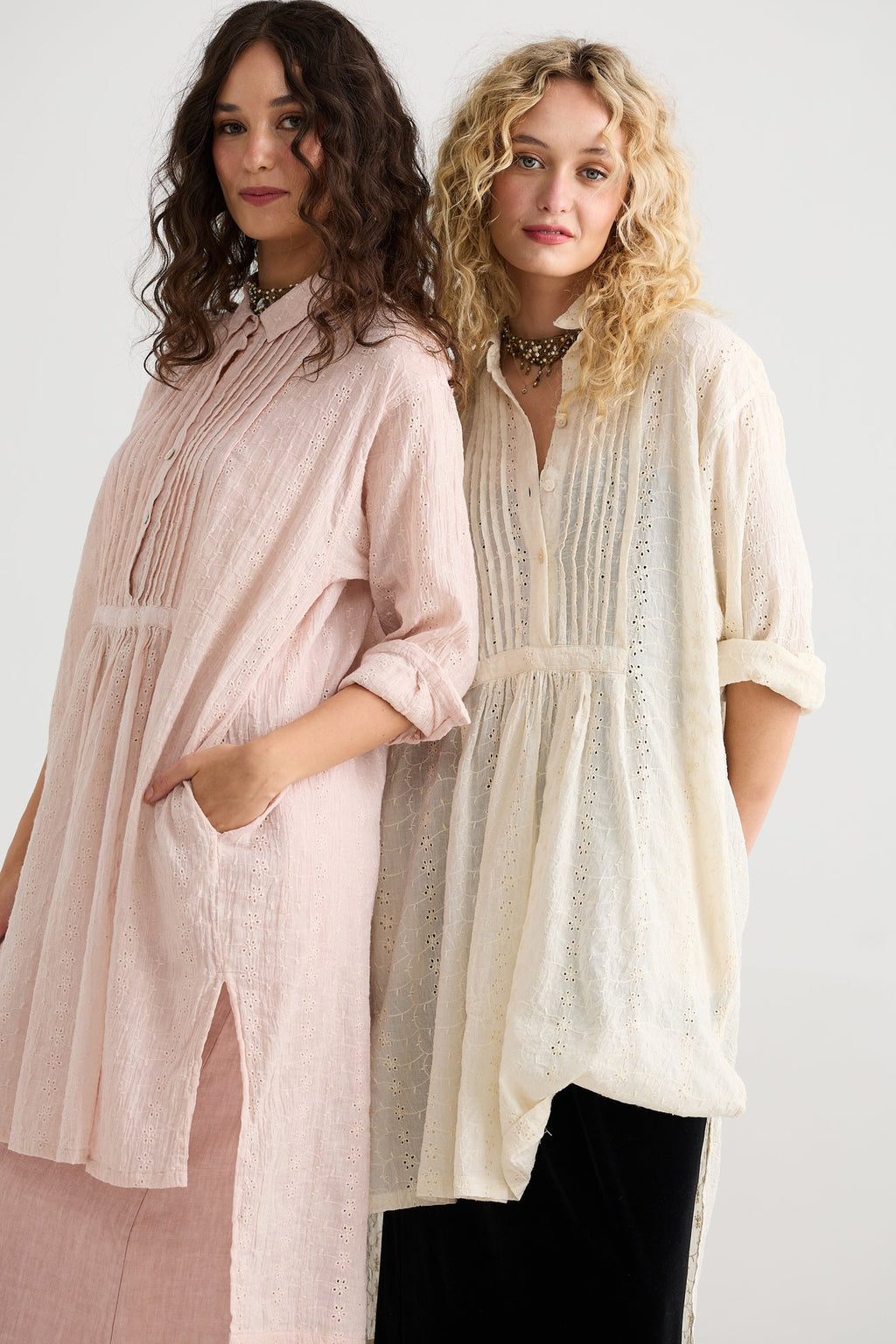 Prairie Long cotton lace shirt. Powder Pink - Stay Wild Collective