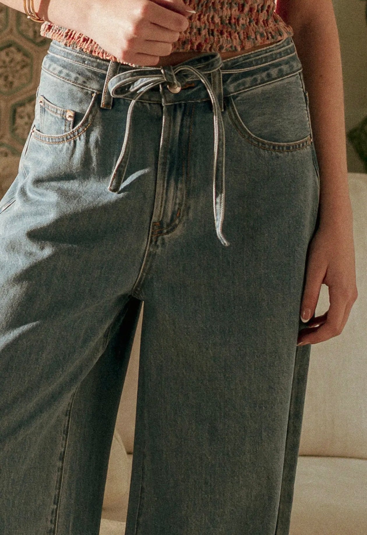  Pre order  Miou muse wide leg denim pants with belt - Stay Wild Collective  