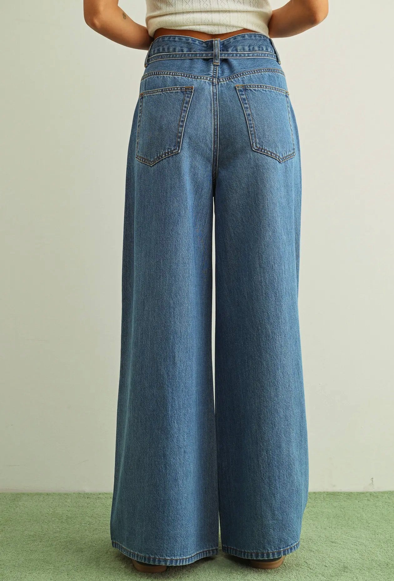  Pre order  Miou muse wide leg denim pants with belt - Stay Wild Collective  