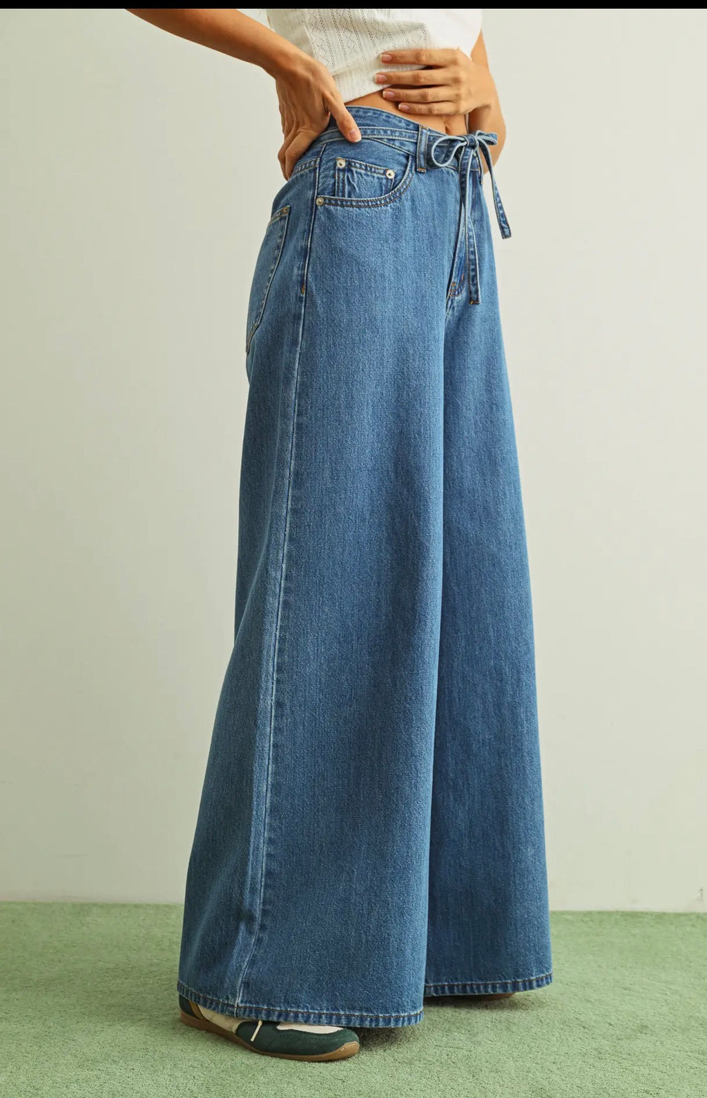  Pre order  Miou muse wide leg denim pants with belt - Stay Wild Collective  