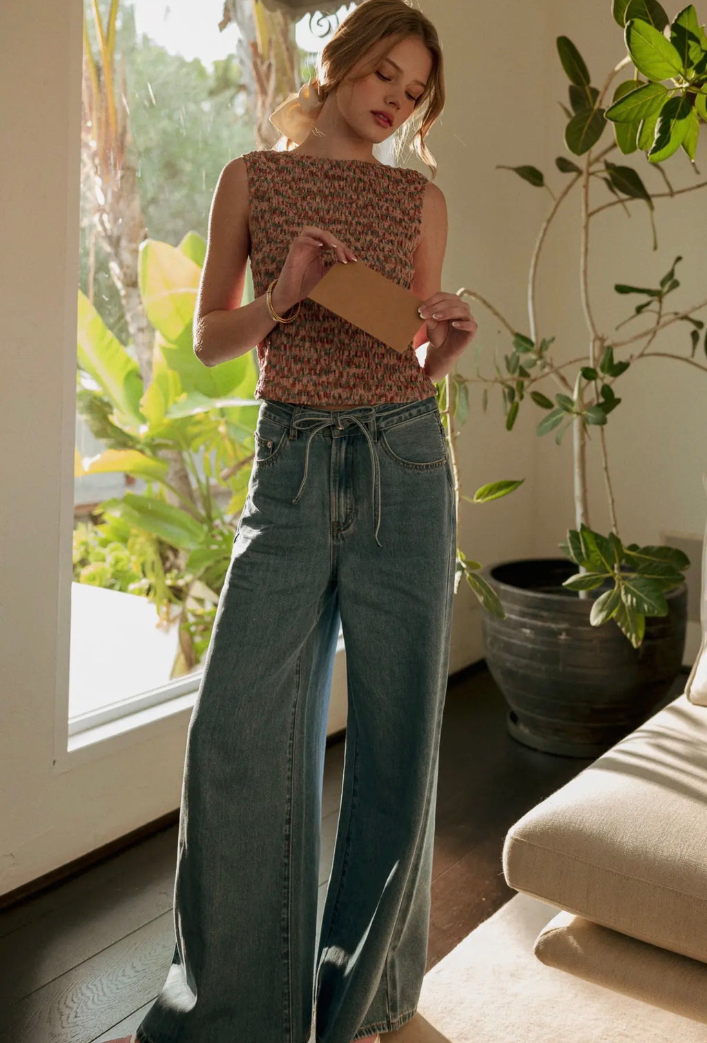 Pre order  Miou muse wide leg denim pants with belt - Stay Wild Collective  