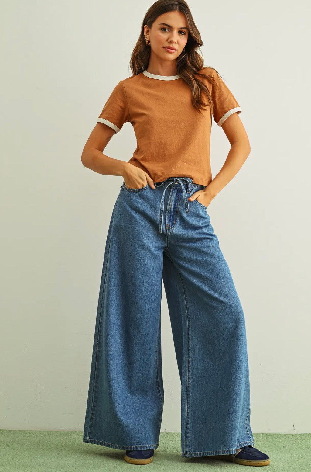 Pre order  Miou muse wide leg denim pants with belt - Stay Wild Collective  