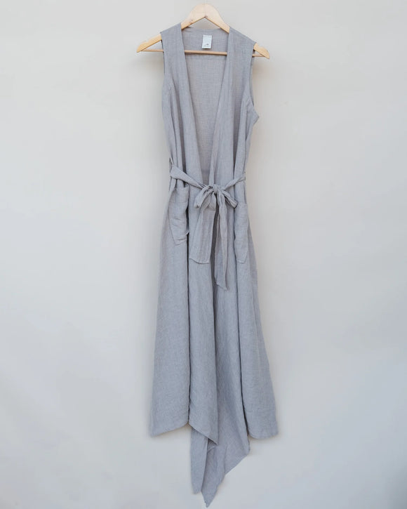 Montaigne Geneviève Wrap-Around French Linen Dress in Natural Houndstooth
