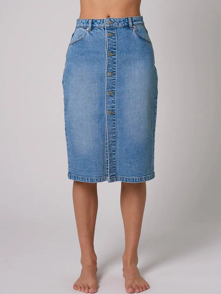  Rollas Melrose skirt bessette organic mid blue SALE - Stay Wild Collective  
