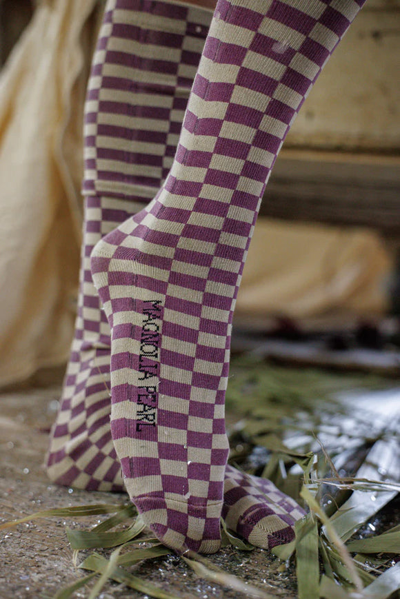 Pre Order Magnolia Pearl Checkered Over-the-Knee Socks  173-BISHP-OS