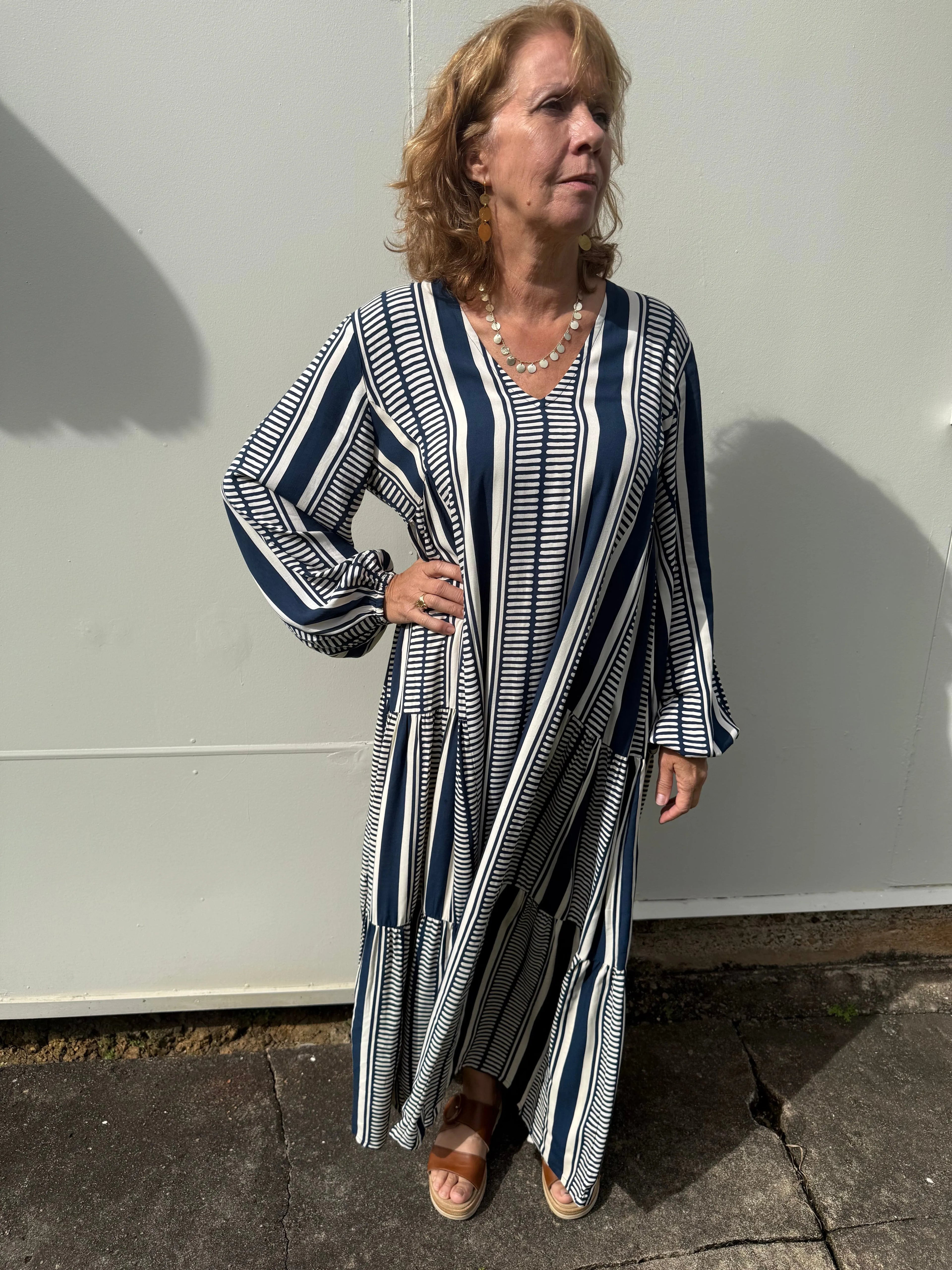 Samode Dress | Print b navy stripe maxi - Stay Wild Collective  Dresses