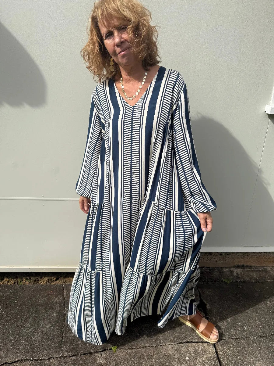 Samode Dress | Print b navy stripe maxi - Stay Wild Collective  Dresses