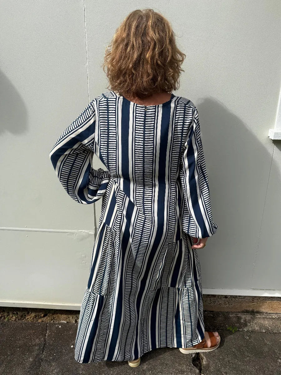 Samode Dress | Print b navy stripe maxi - Stay Wild Collective  Dresses