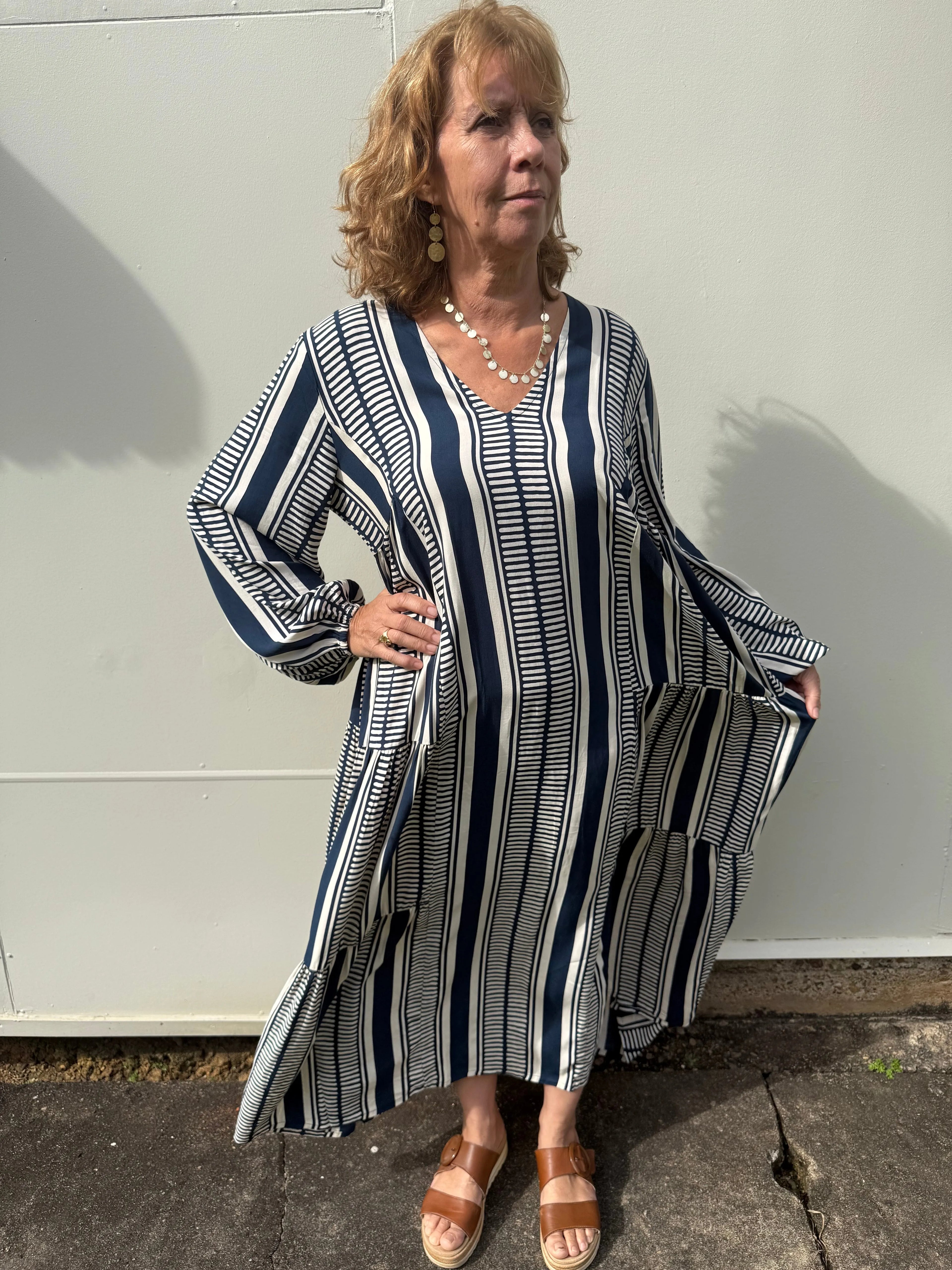 Samode Dress | Print b navy stripe maxi - Stay Wild Collective  Dresses