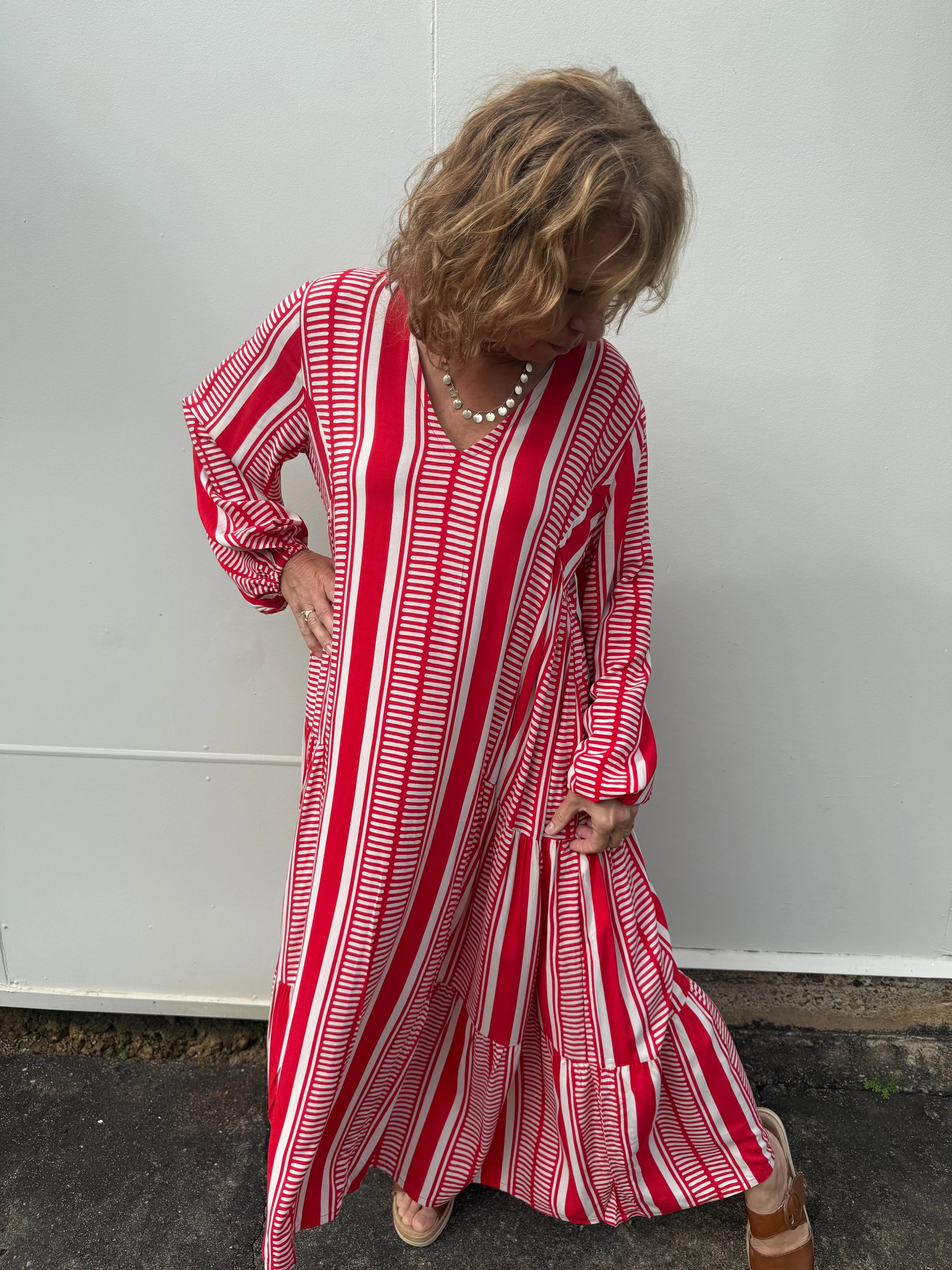 Samode Dress | Print b red stripe midi - Stay Wild Collective  Dresses