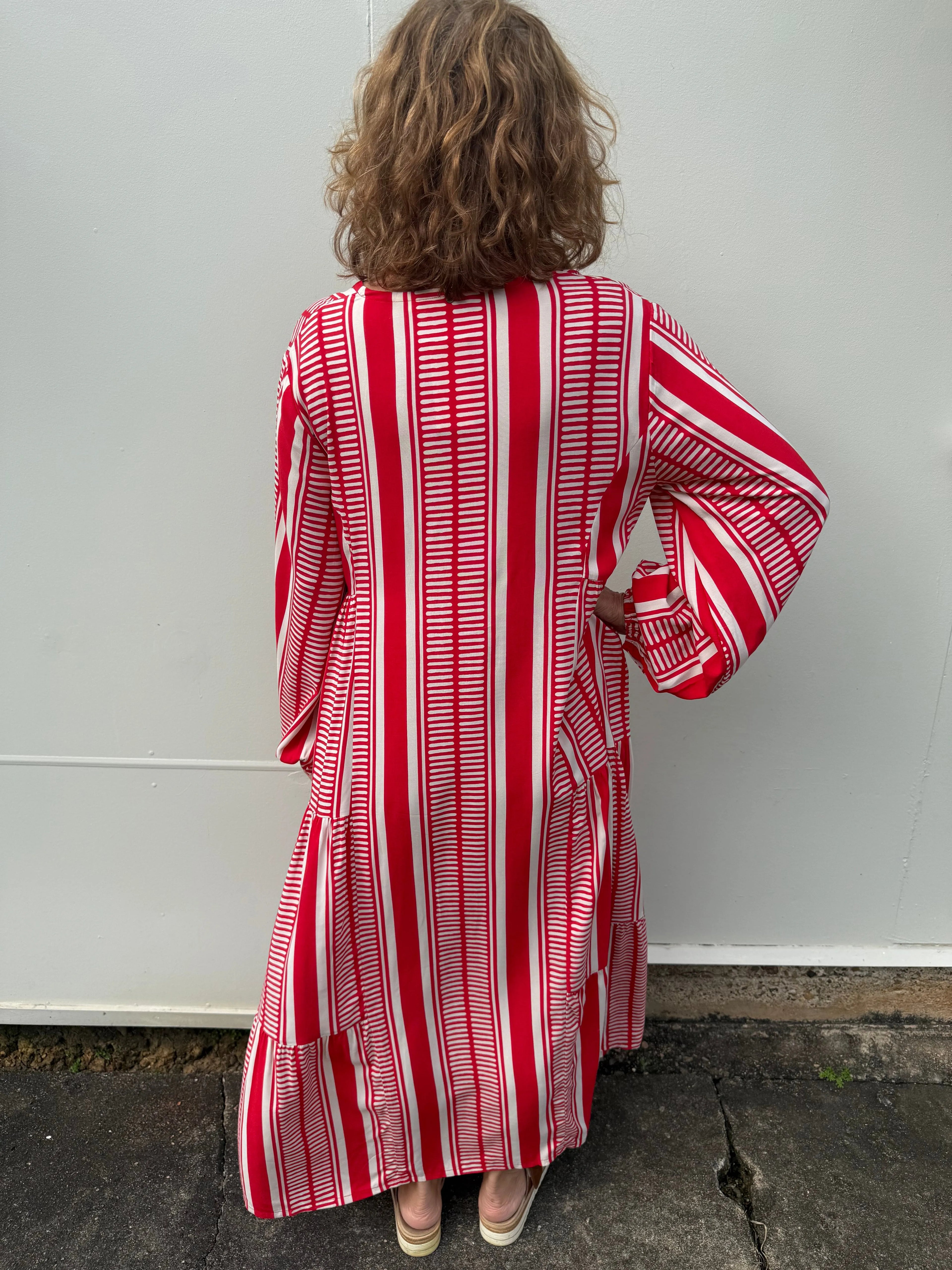 Samode Dress | Print b red stripe midi - Stay Wild Collective  Dresses