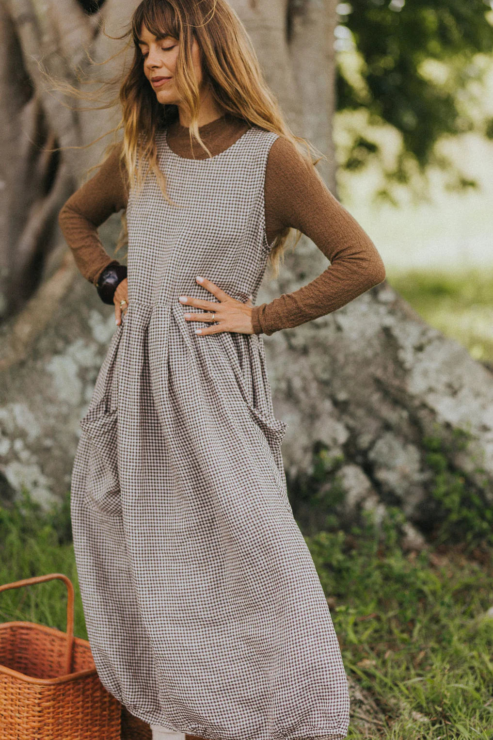  Sartene French Linen Dress in Tiny Brown Gingham - Stay Wild Collective  