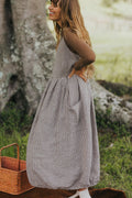  Sartene French Linen Dress in Tiny Brown Gingham - Stay Wild Collective  