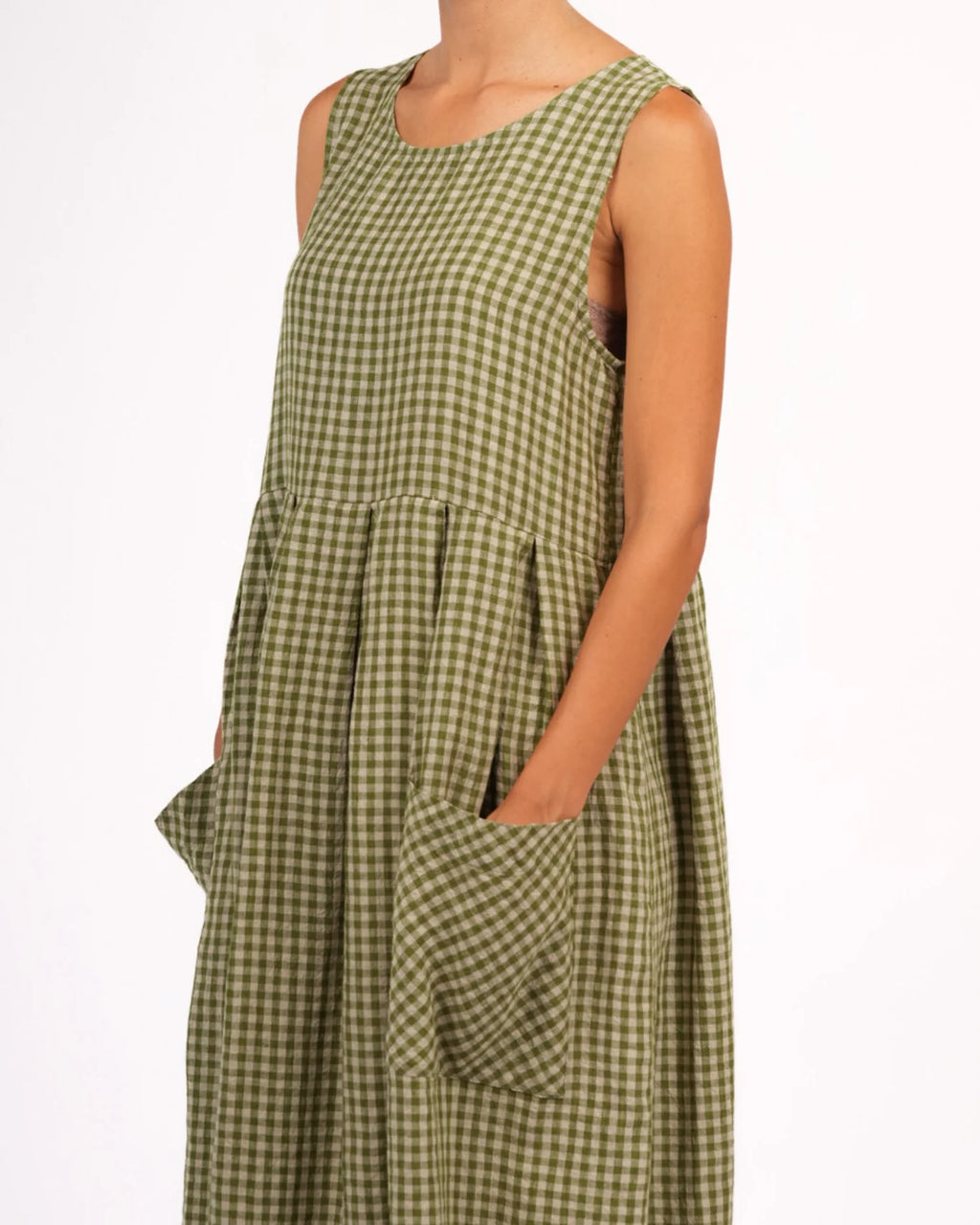  Sartene French Linen Dress in Tiny olive Gingham - Stay Wild Collective  