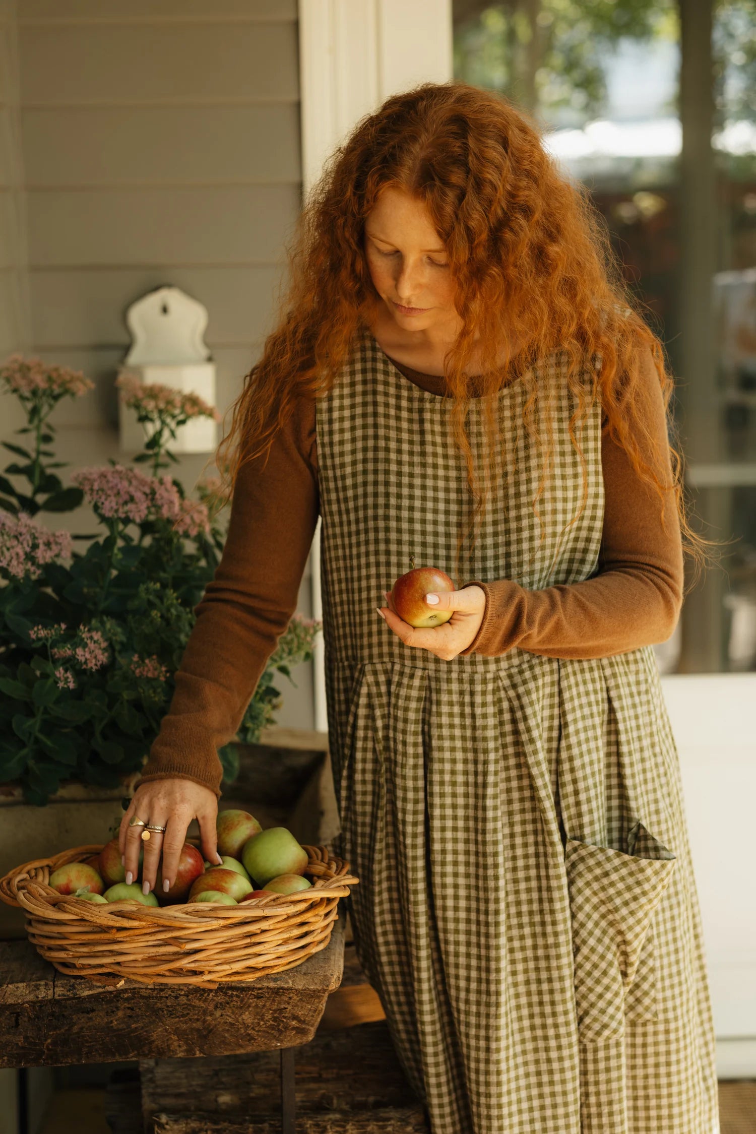  Sartene French Linen Dress in Tiny olive Gingham - Stay Wild Collective  