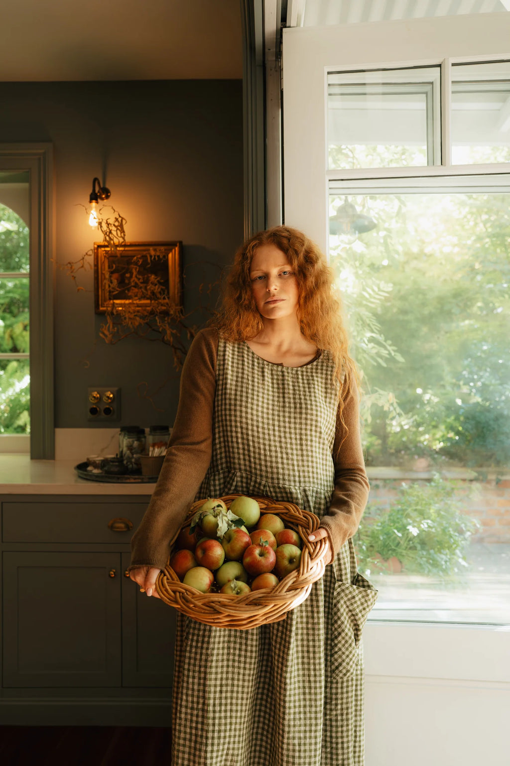  Sartene French Linen Dress in Tiny olive Gingham - Stay Wild Collective  