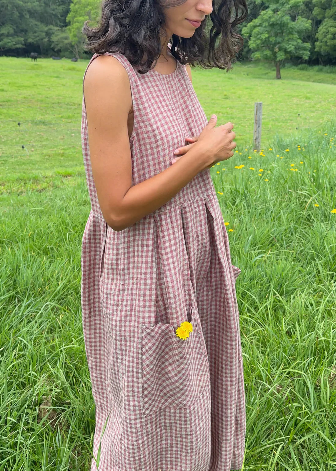   Sartene French Linen Dress in Tiny rose gingham - Stay Wild Collective  