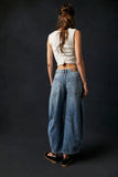 Free People Good Luck Mid-Rise Barrel Jeans - Blue