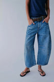 Free People Good Luck Mid-Rise Barrel Jeans - Blue