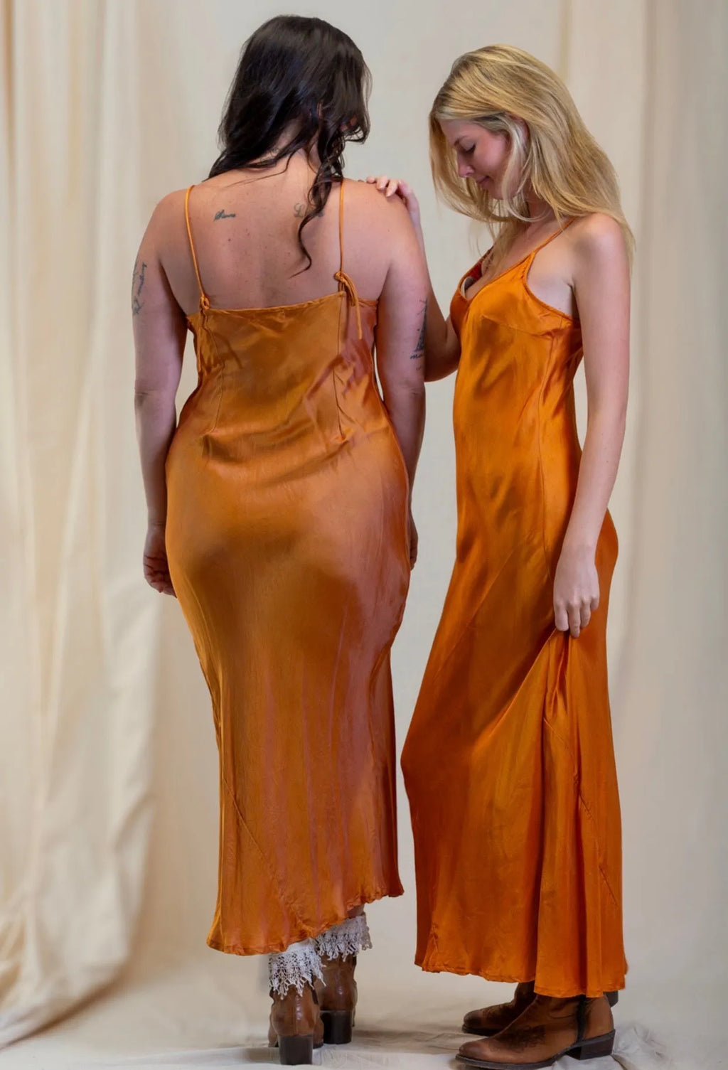 person wearing Silk/satin  slip amber long - Stay Wild Collective  
