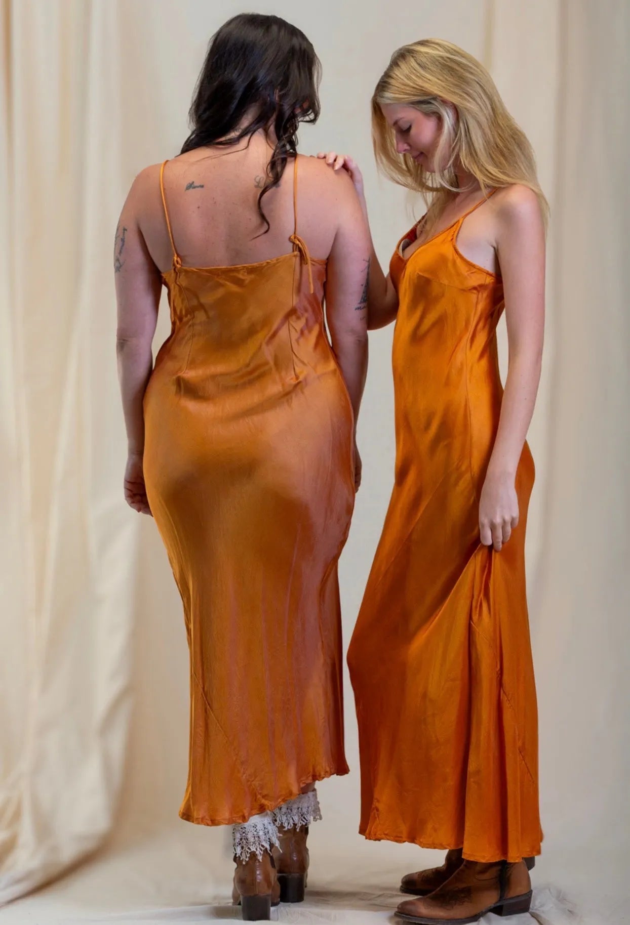 person wearing Silk/satin  slip amber long - Stay Wild Collective  