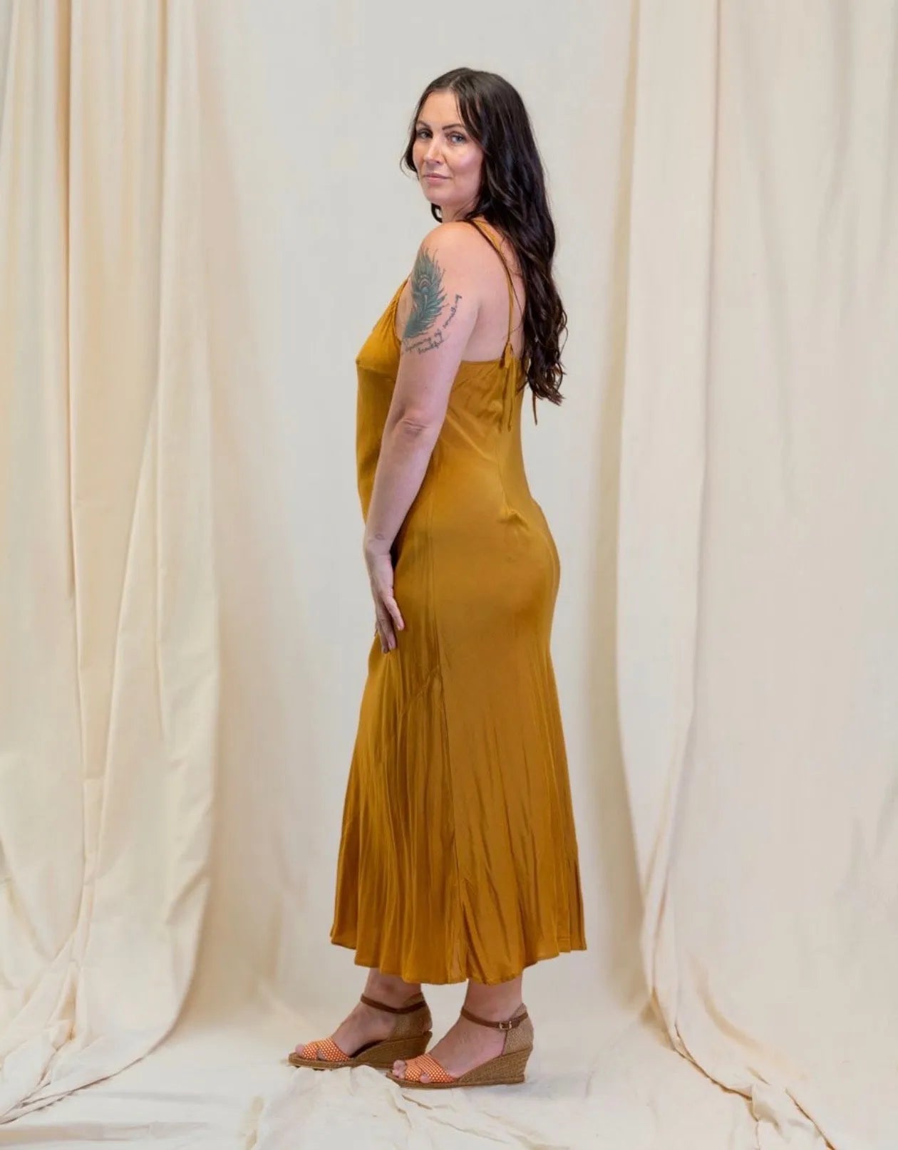 person wearing Silk/satin  slip gold long - Stay Wild Collective  