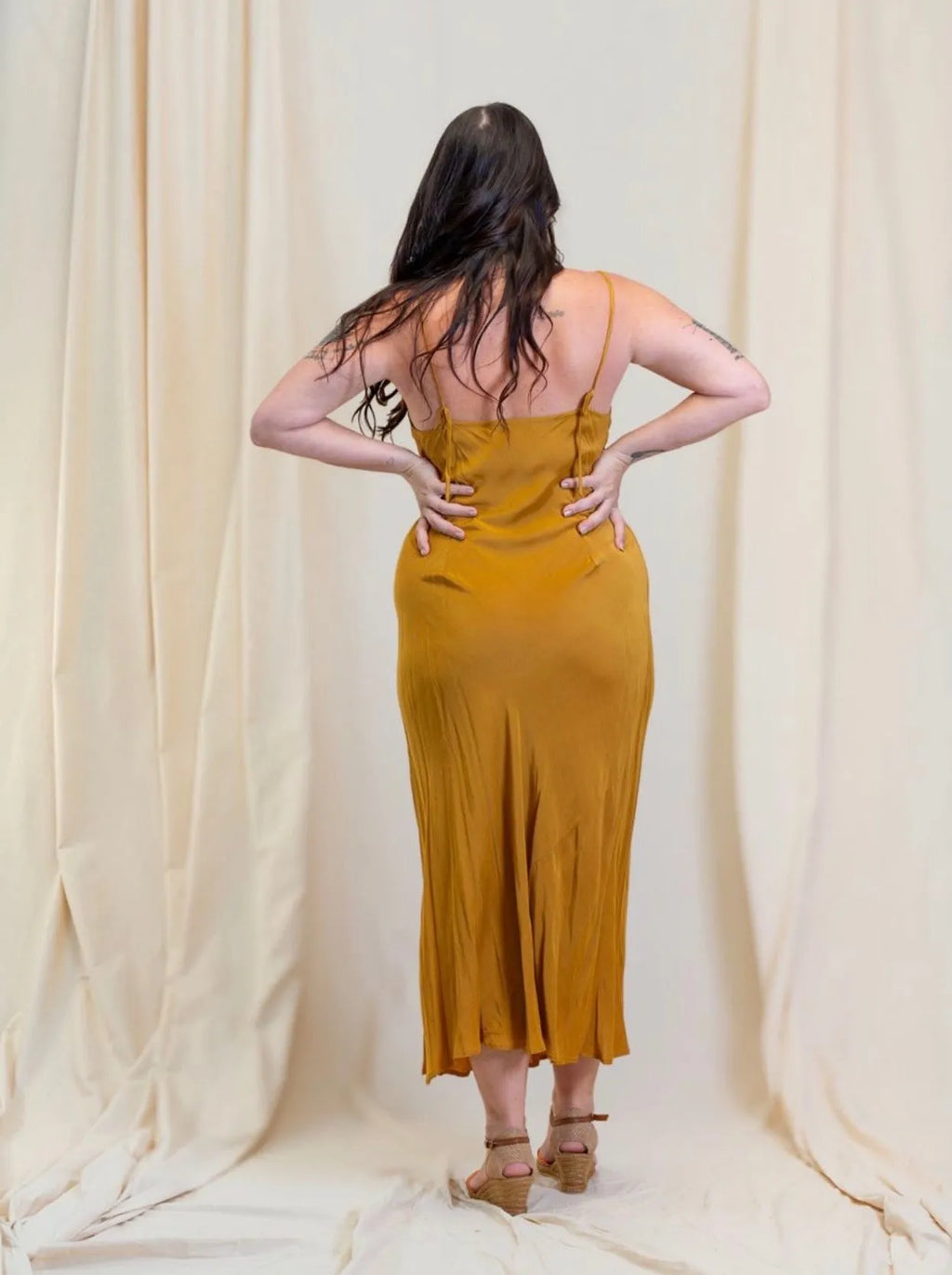 person wearing Silk/satin  slip gold long - Stay Wild Collective  