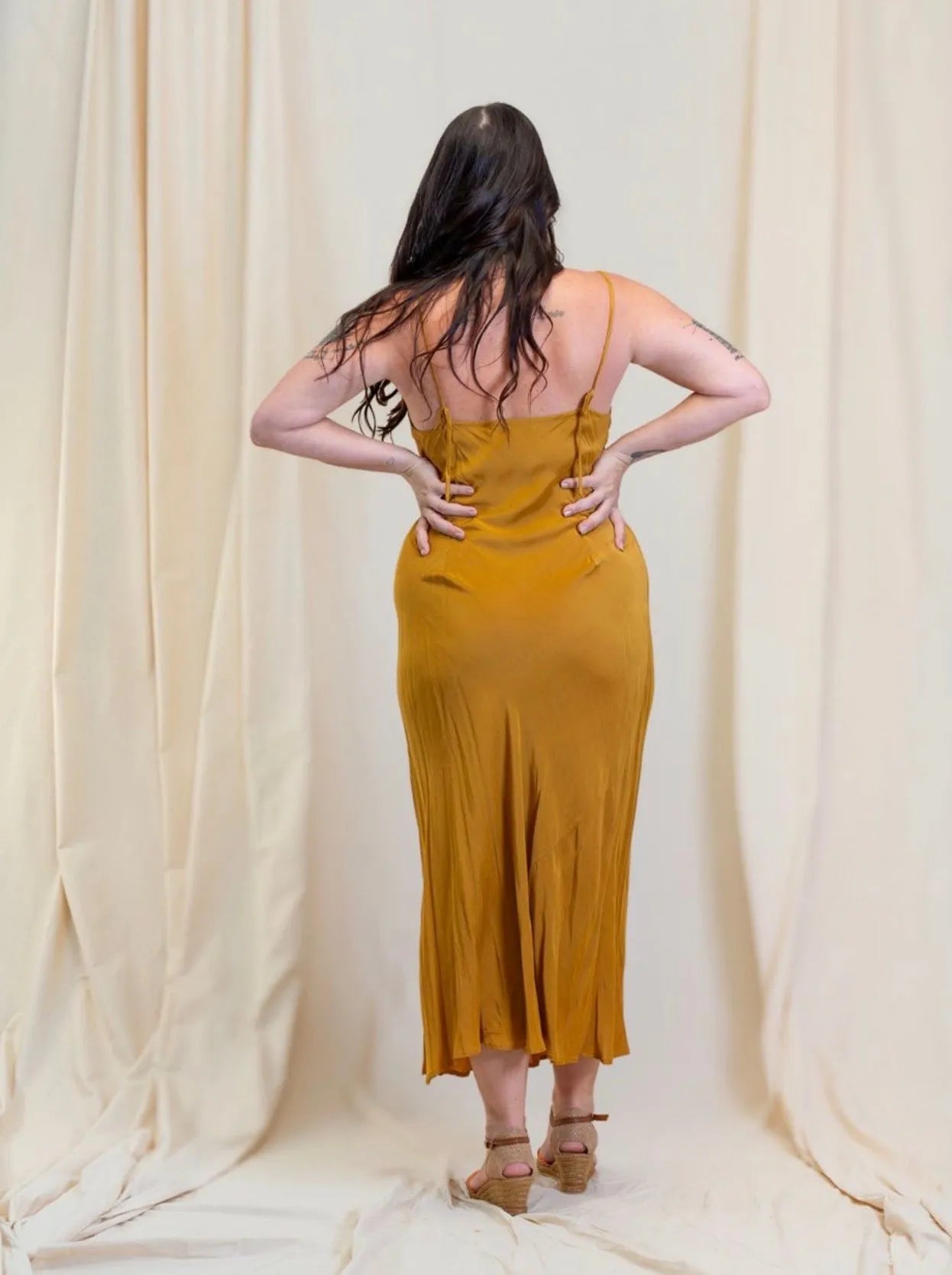 person wearing Silk/satin  slip gold long - Stay Wild Collective  