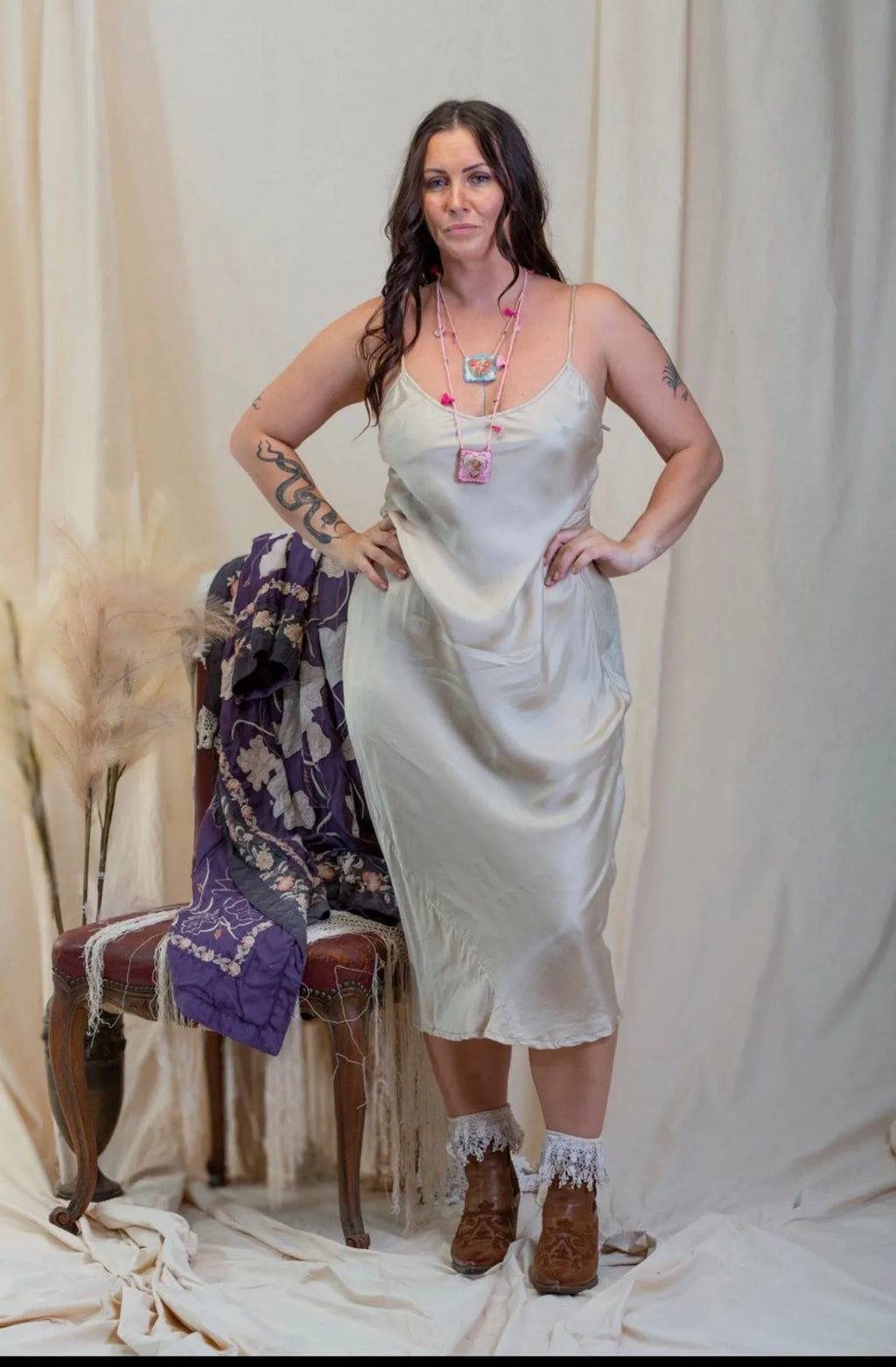 person wearing Silk/satin slip long stone - Stay Wild Collective  